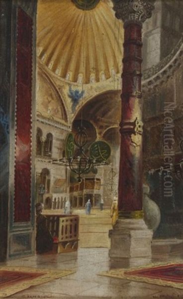 Interieur De La Basilique Sainte-sophie A Constantinople Oil Painting by Wladimir Petroff