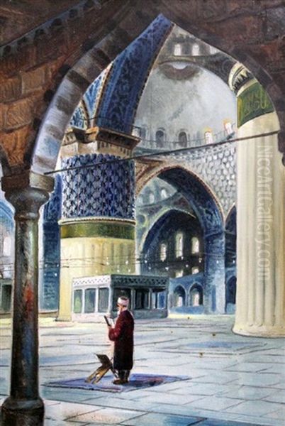 Mosque Interior Oil Painting by Wladimir Petroff