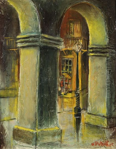 A Paris Archway At Night Oil Painting by Wladimir Petroff