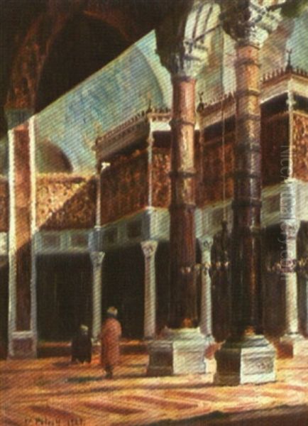 Innenansicht Einer Moschee (sophienkirche?) Oil Painting by Wladimir Petroff