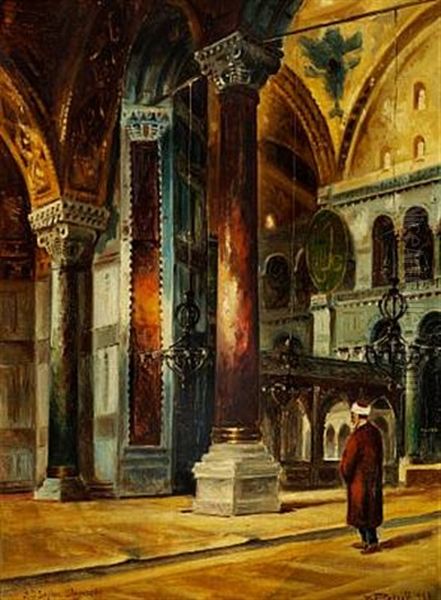 Interior From Hagia Sophia In Istanbul Oil Painting by Wladimir Petroff