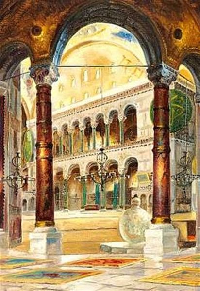 Interior From Hagia Sophia, Istanbul Oil Painting by Wladimir Petroff