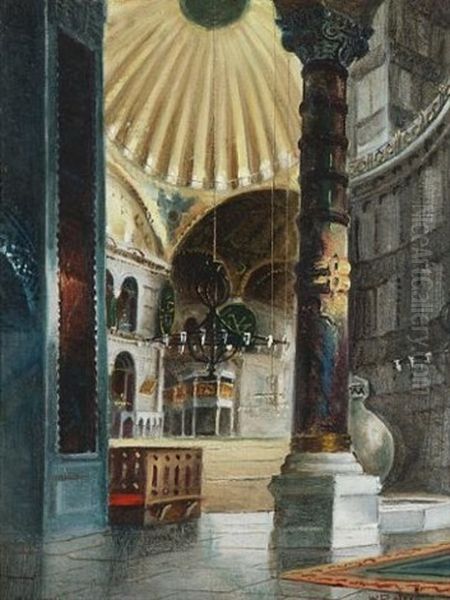 The Interior Of The Hagia Sophia, Istanbul Oil Painting by Wladimir Petroff