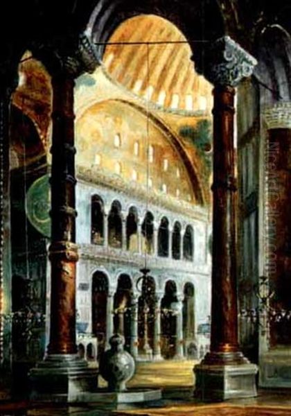 Basilica Interior: Gold Oil Painting by Wladimir Petroff