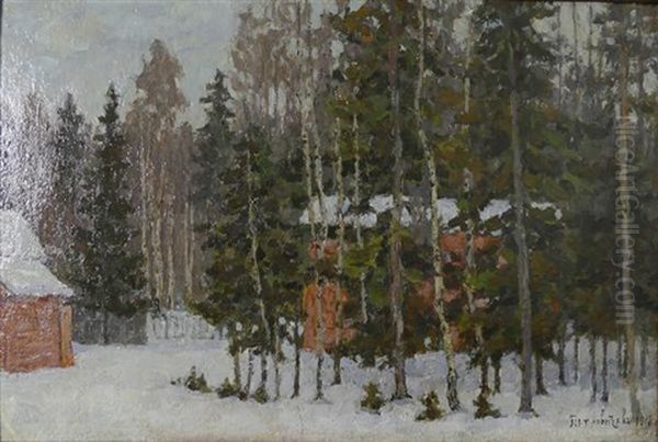 Winter Landscape Oil Painting by Petr Ivanovich Petrovichev