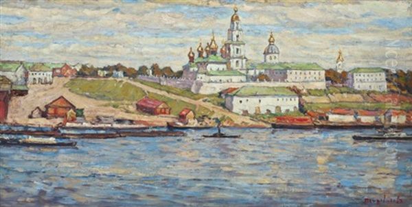 View Of The Kostroma Kremlin Across The Volga Oil Painting by Petr Ivanovich Petrovichev