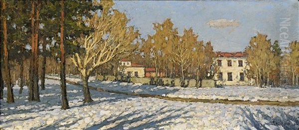 The Estate In Winter Oil Painting by Petr Ivanovich Petrovichev