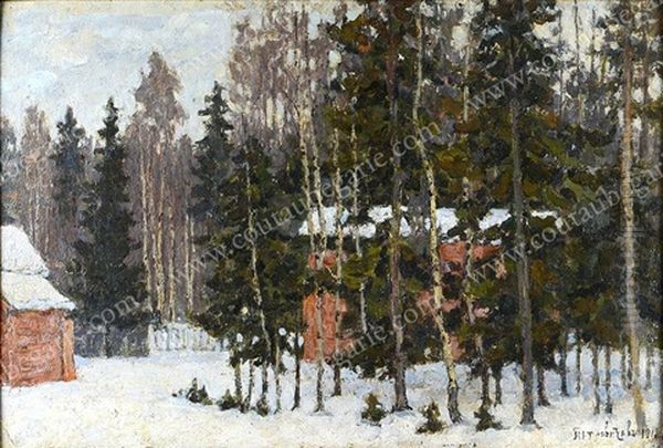 Paysage D'hiver En Foret Oil Painting by Petr Ivanovich Petrovichev