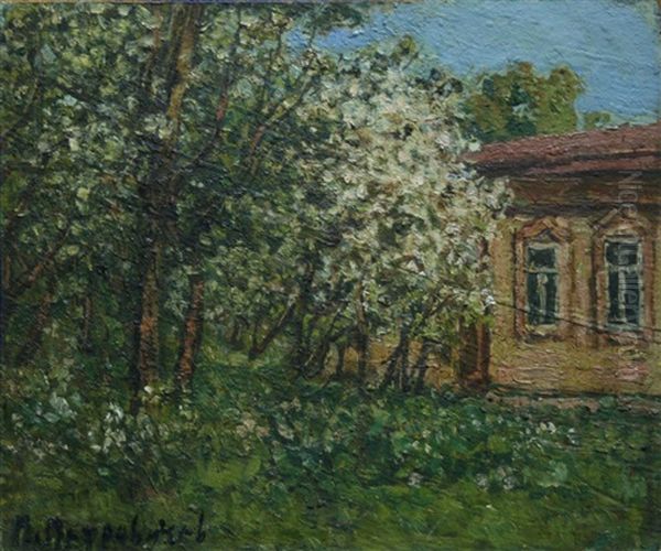 Cabin In The Apple Orchard Oil Painting by Petr Ivanovich Petrovichev