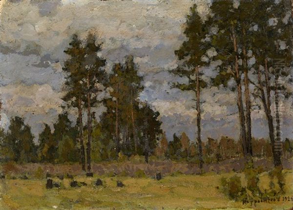 Pine Trees In A Clearing Oil Painting by Petr Ivanovich Petrovichev