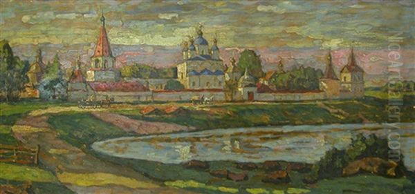 Landscape With Churches At Twilight Oil Painting by Petr Ivanovich Petrovichev