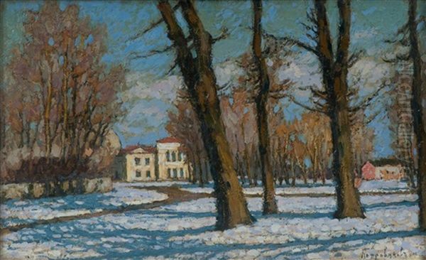 Manor In Spring Sunshine Oil Painting by Petr Ivanovich Petrovichev