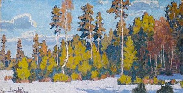 Winter Forest Scene Oil Painting by Petr Ivanovich Petrovichev