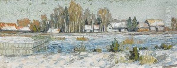 Winter Landscape Oil Painting by Petr Ivanovich Petrovichev