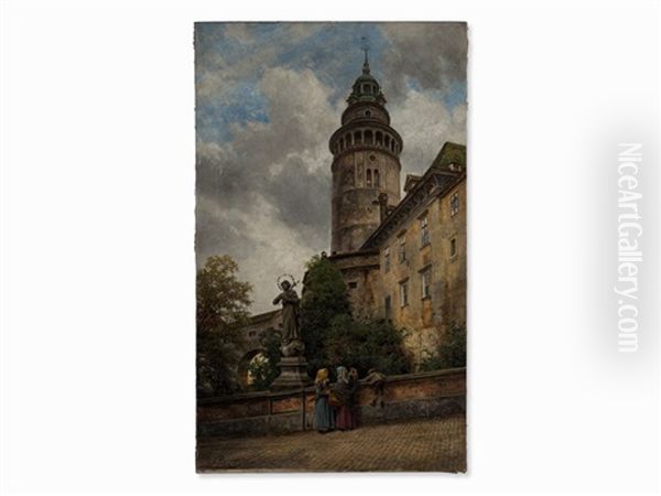 Cesky Krumlov Oil Painting by Ladislaus Eugen Petrovits