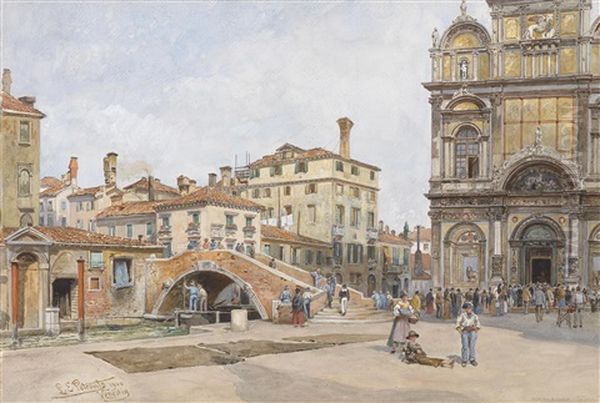 Die Piazza S. S. Giovanni E Paolo In Venedig Oil Painting by Ladislaus Eugen Petrovits