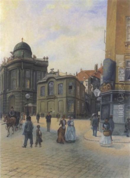 Blick Auf Den Michaelerplatz Mit Dem Alten Burgtheater Oil Painting by Ladislaus Eugen Petrovits