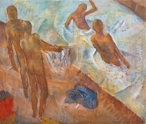 Bathing Boys Oil Painting by Kuz'ma Sergeevich Petrov-Vodkin