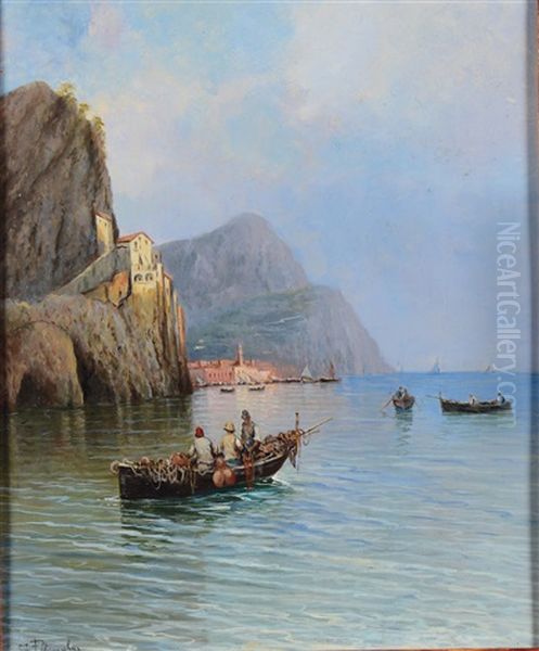 Coppia Di Vedute Di Amalfi Oil Painting by Salvatore Petruolo