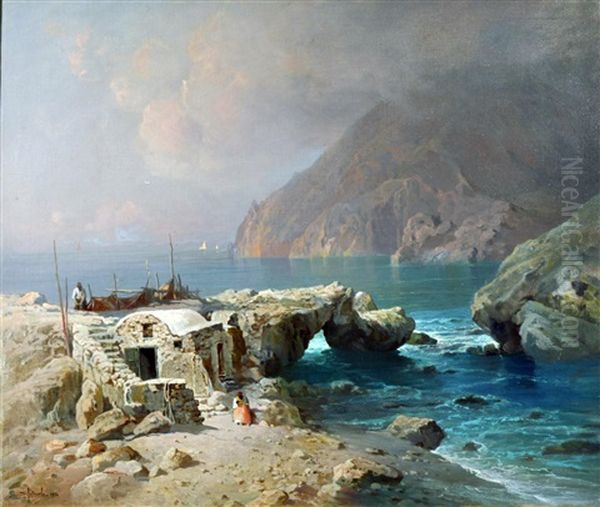 Lo Scoglio Delle Sirene A Capri Oil Painting by Salvatore Petruolo