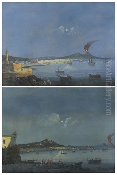 Napoli Di Notte; Napoli Di Notte (2 Works) Oil Painting by Salvatore Petruolo