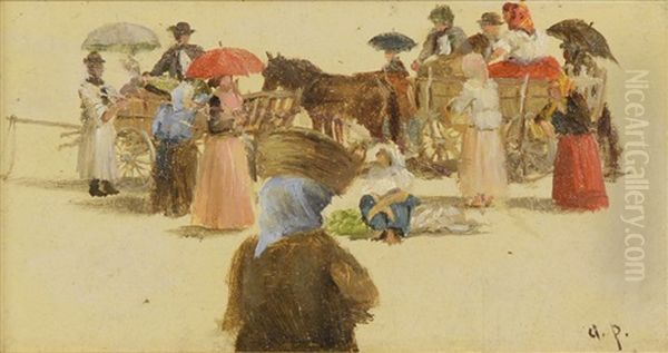 On The Market Oil Painting by August Xaver Carl von Pettenkofen