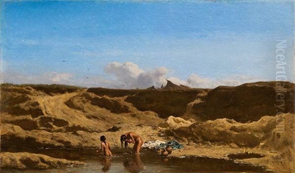 Bathing Gypsies Oil Painting by August Xaver Carl von Pettenkofen