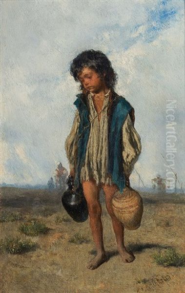 Young Water Carrier Oil Painting by August Xaver Carl von Pettenkofen