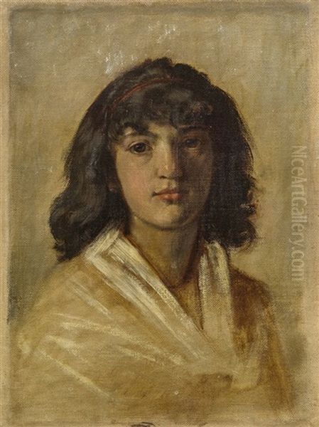 Portrait Study Of A Gipsy Woman Oil Painting by August Xaver Carl von Pettenkofen