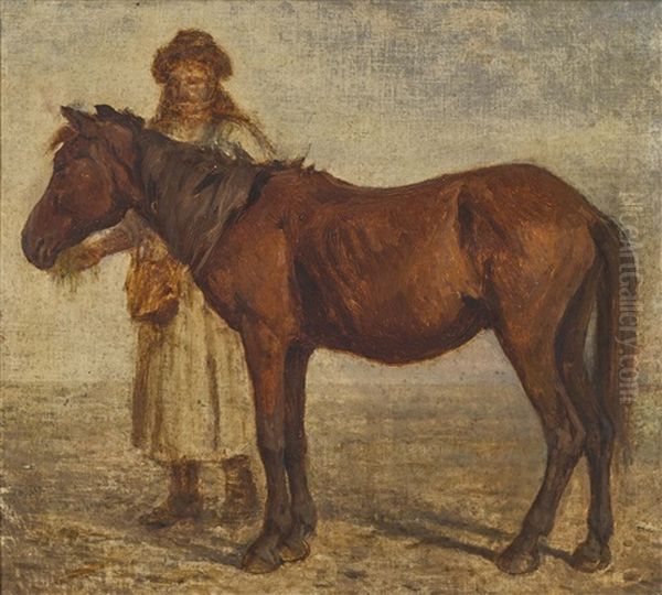 Bauer Mit Pferd Oil Painting by August Xaver Carl von Pettenkofen