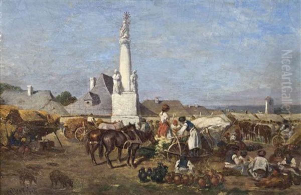 The Market At Szolnok Oil Painting by August Xaver Carl von Pettenkofen