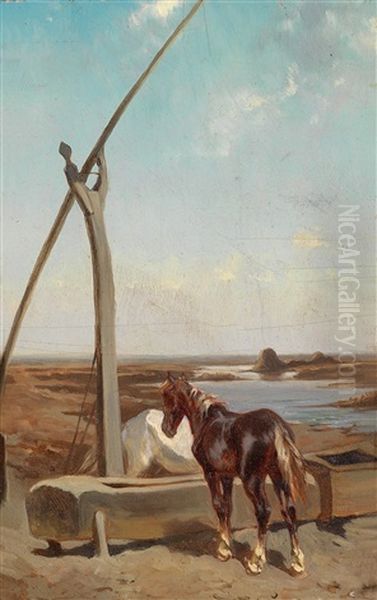 Motiv Aus Der Puszta Oil Painting by August Xaver Carl von Pettenkofen