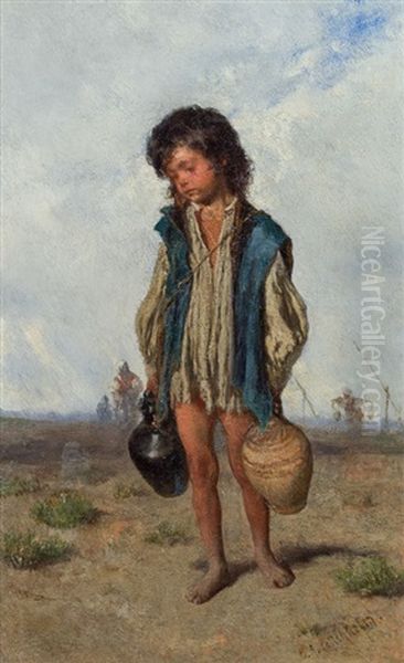 Kleiner Wassertrager Oil Painting by August Xaver Carl von Pettenkofen