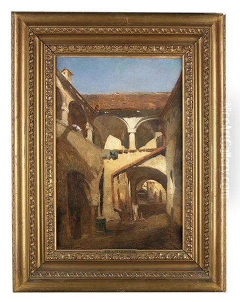 Sudtiroler Schlosshof Oil Painting by August Xaver Carl von Pettenkofen