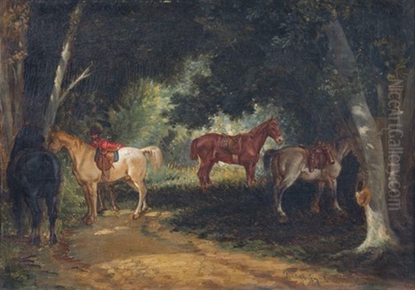 Rast Bei Der Parforcejagd Oil Painting by August Xaver Carl von Pettenkofen