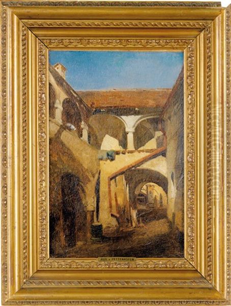 Sudtiroler Schlosshof Oil Painting by August Xaver Carl von Pettenkofen