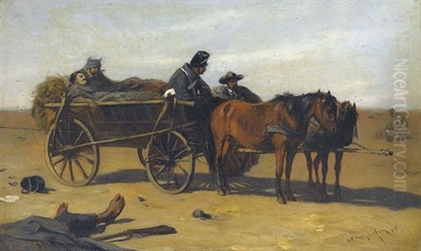 Soldaten Auf Pferdewagen Nach Der Schlacht Oil Painting by August Xaver Carl von Pettenkofen