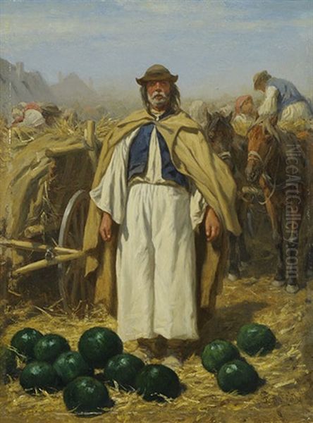 Bauer Mit Wassermelonen Oil Painting by August Xaver Carl von Pettenkofen