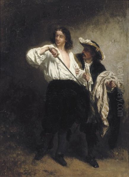 Preparing For The Duel Oil Painting by August Xaver Carl von Pettenkofen