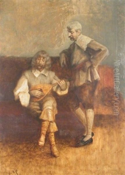 The Gentleman And The Musician Oil Painting by August Xaver Carl von Pettenkofen