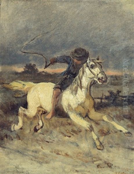 Reitender Bursche Oil Painting by August Xaver Carl von Pettenkofen