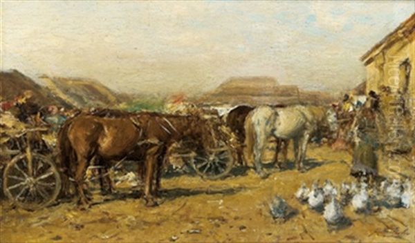 Markttag Oil Painting by August Xaver Carl von Pettenkofen