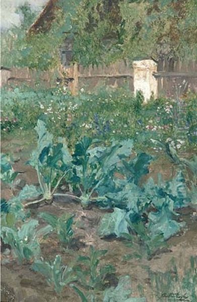 Bauerngarten Oil Painting by August Xaver Carl von Pettenkofen