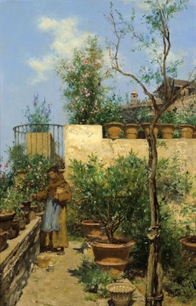 Im Klostergarten, Motiv Aus Assisi Oil Painting by August Xaver Carl von Pettenkofen