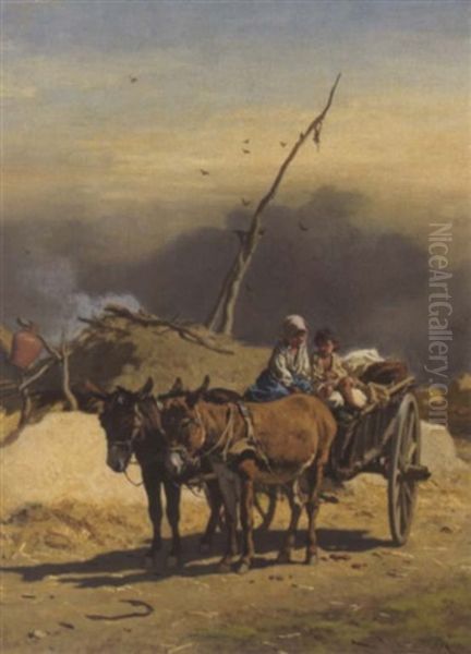 Ungarischer Eselkarren Oil Painting by August Xaver Carl von Pettenkofen