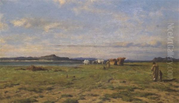 Weite Landschaft Mit Hirten Oil Painting by August Xaver Carl von Pettenkofen