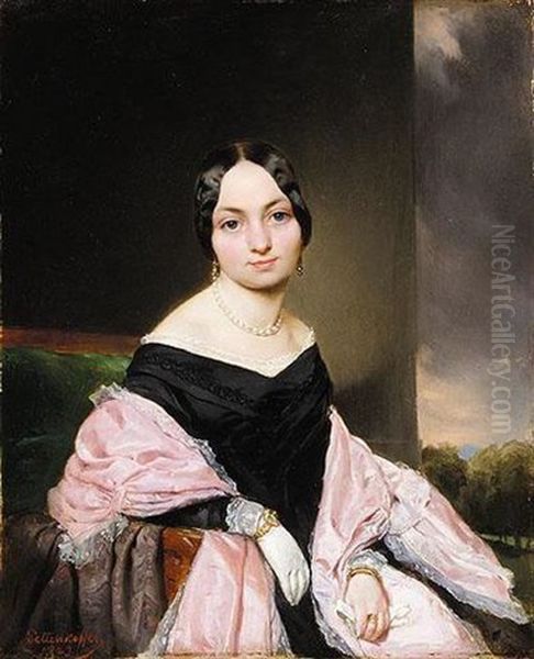 Amelie Von Nespern, Geb. Mayerhofer, Tante Des Kunstlers (portrait Of Amelie Von Nespern, Nee Mayerhofer, The Artist's Aunt) Oil Painting by August Xaver Carl von Pettenkofen