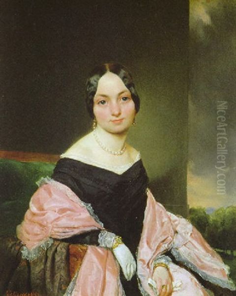 Portrat Amalie Von Nesperns, Geb. Mayerhofer, Einer Tante Des Kunstlers Oil Painting by August Xaver Carl von Pettenkofen