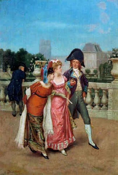 Soldats Et Jeunes Femmes Oil Painting by August Xaver Carl von Pettenkofen