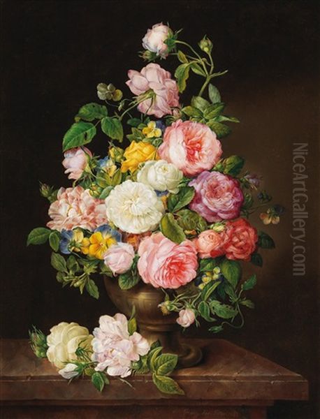 Roses And Pansies In A Vase Oil Painting by Franz Xaver Petter